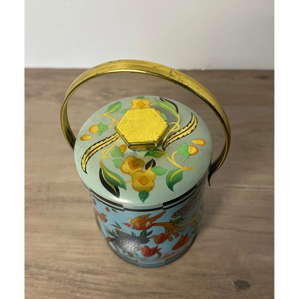 Vintage Murray-Allen Bird of Paradise Tin‎ Blue Floral with Handle
